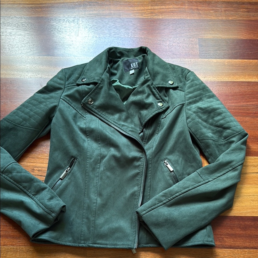 Kut from the Kloth Green faux suede Jacket with Collared Neckline